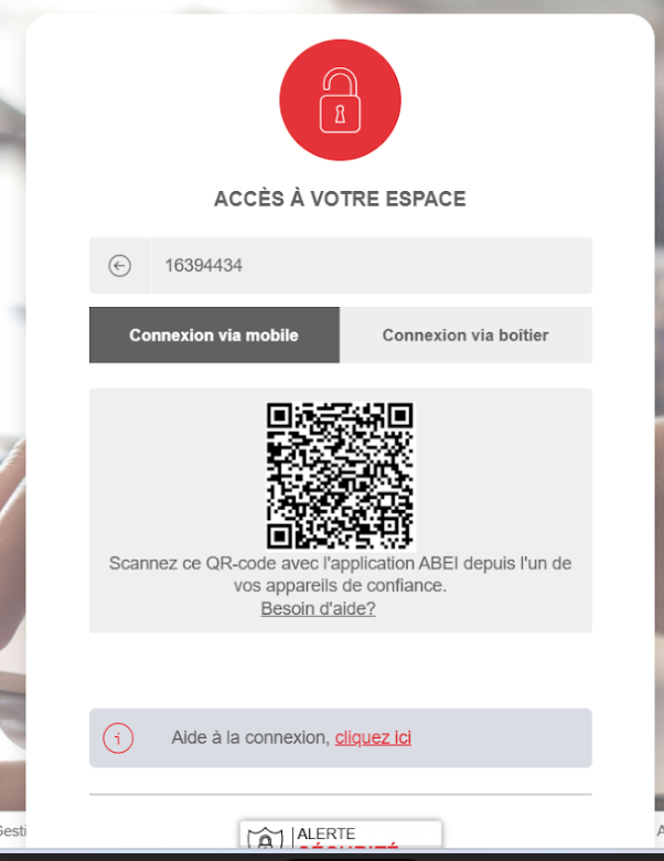 Fenêtre d'authentification (ou page d'authentification), le choix de connexion via mobile à la suite du champ d'identifiant
